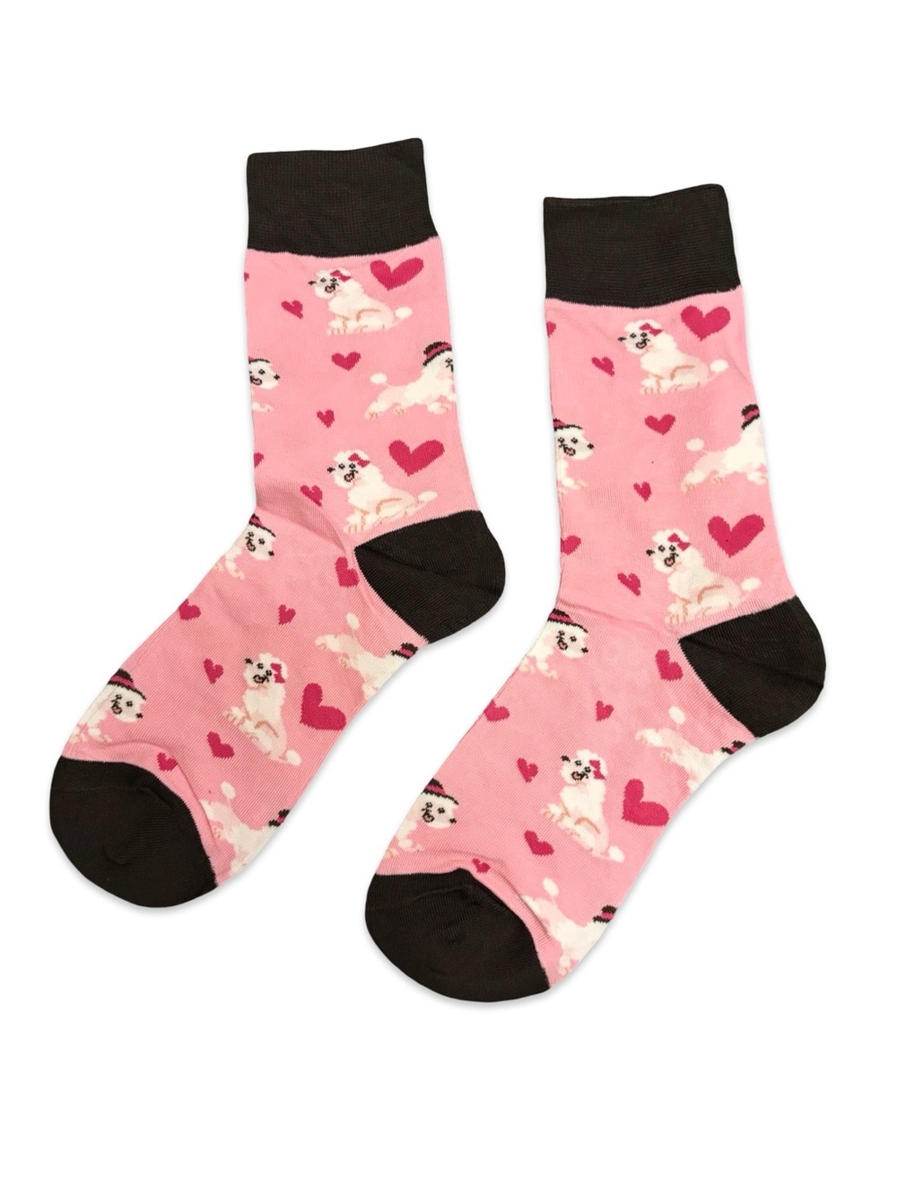 Poodle Dog Hearts Novelty Crew Socks One Size Fits Most
